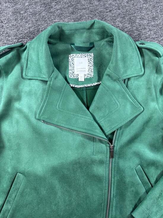 LC Lauren Conrad Green Faux Suede Moto Biker Jacket - Picture 3 of 7